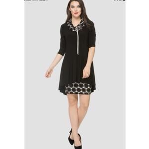 Joseph Ribkoff Cowl Neck Double Layer Tunique Black/Beige Dress Size 8 Stretch